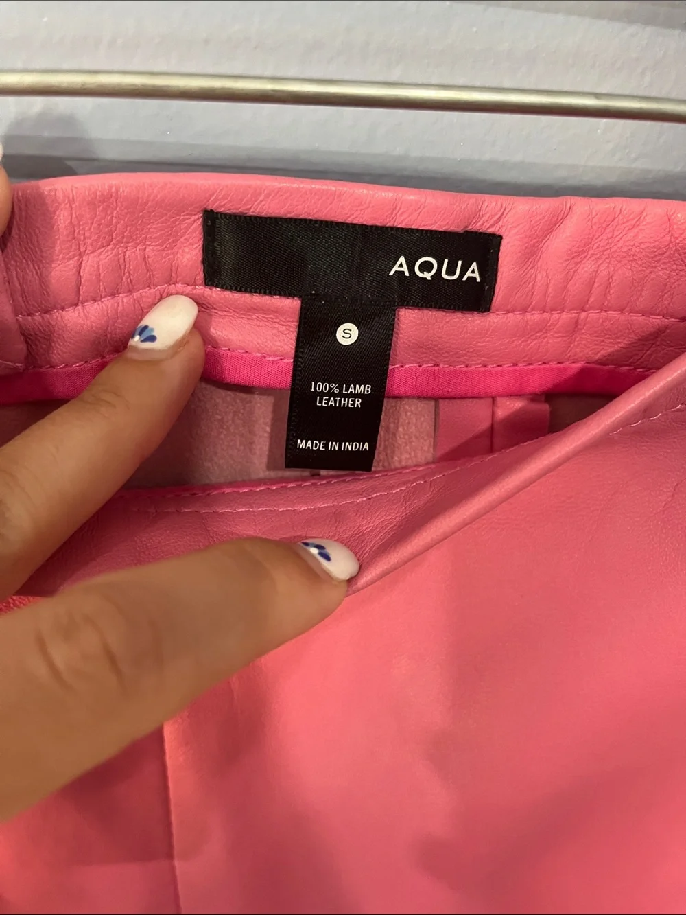 Aqua Bright Pink Mini Skirt — A-Line Lamb Leather